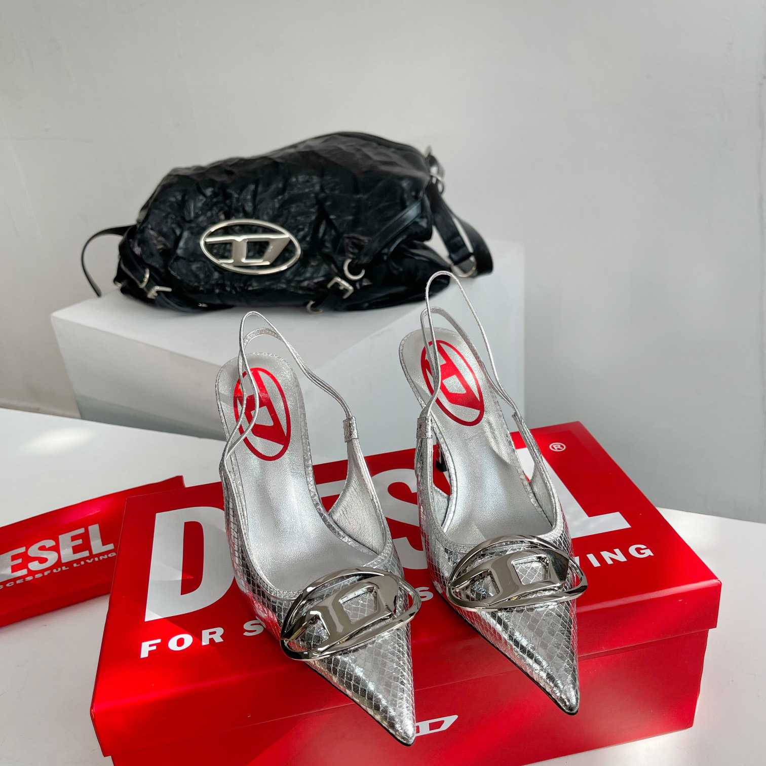 Diesel D-Venus Sb - Patent Snake-effect Slingback Pumps - PerfectKickZ