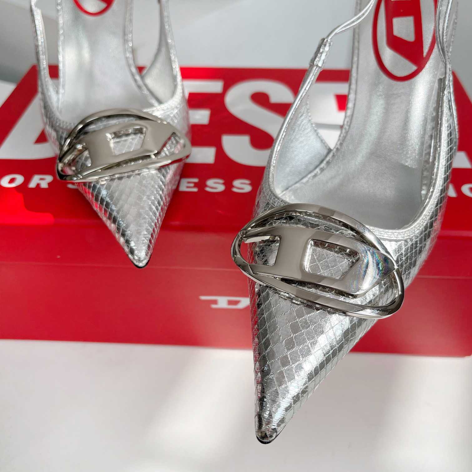 Diesel D-Venus Sb - Patent Snake-effect Slingback Pumps - 