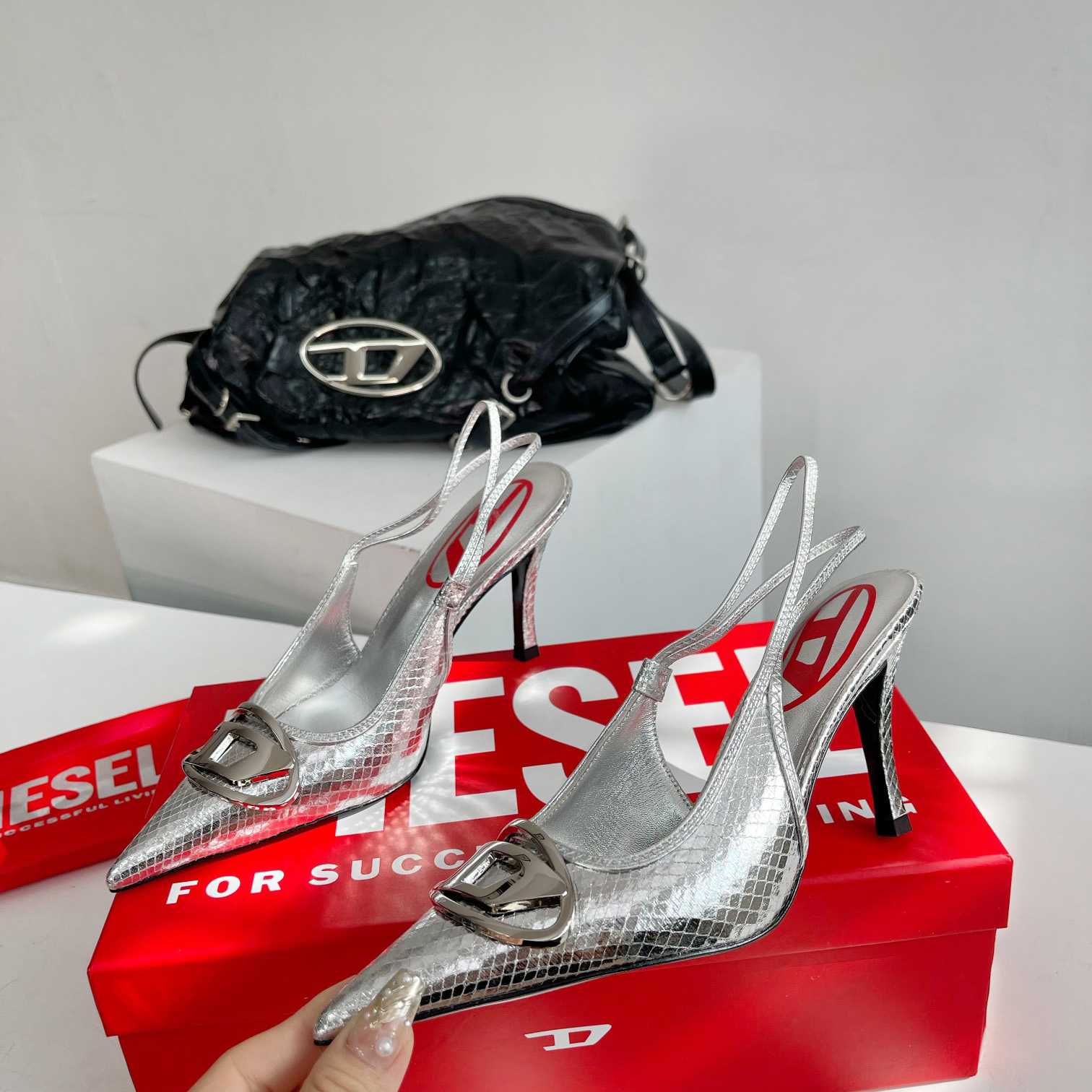 Diesel D-Venus Sb - Patent Snake-effect Slingback Pumps - 
