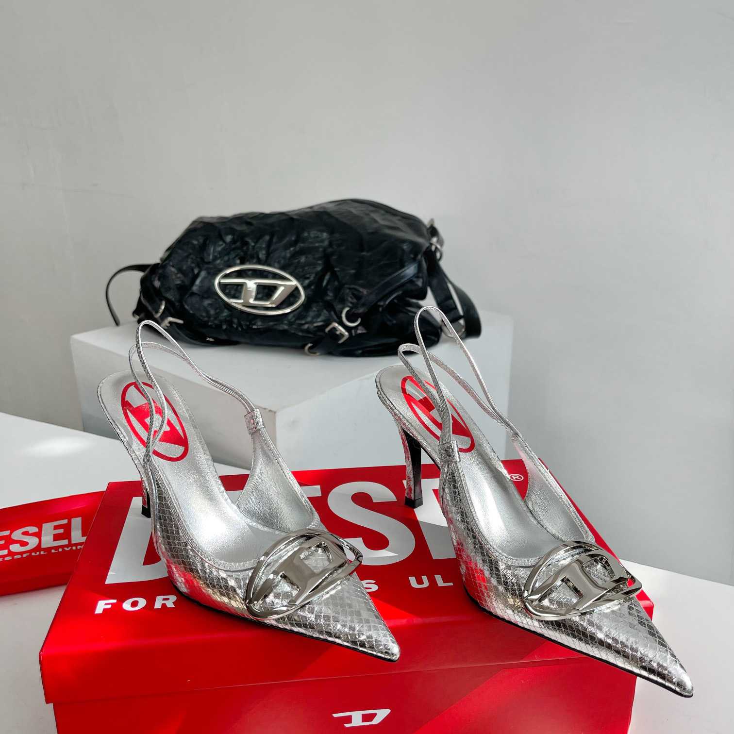Diesel D-Venus Sb - Patent Snake-effect Slingback Pumps - 