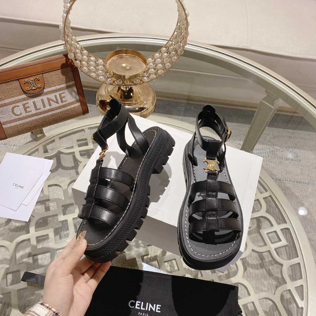 Celine Clea Triomphe Gladiator Sandal In Calfskin - Vegetal Tanning Black - PerfectKickZ