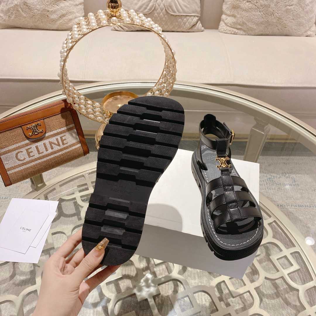 Celine Clea Triomphe Gladiator Sandal In Calfskin - Vegetal Tanning Black - PerfectKickZ