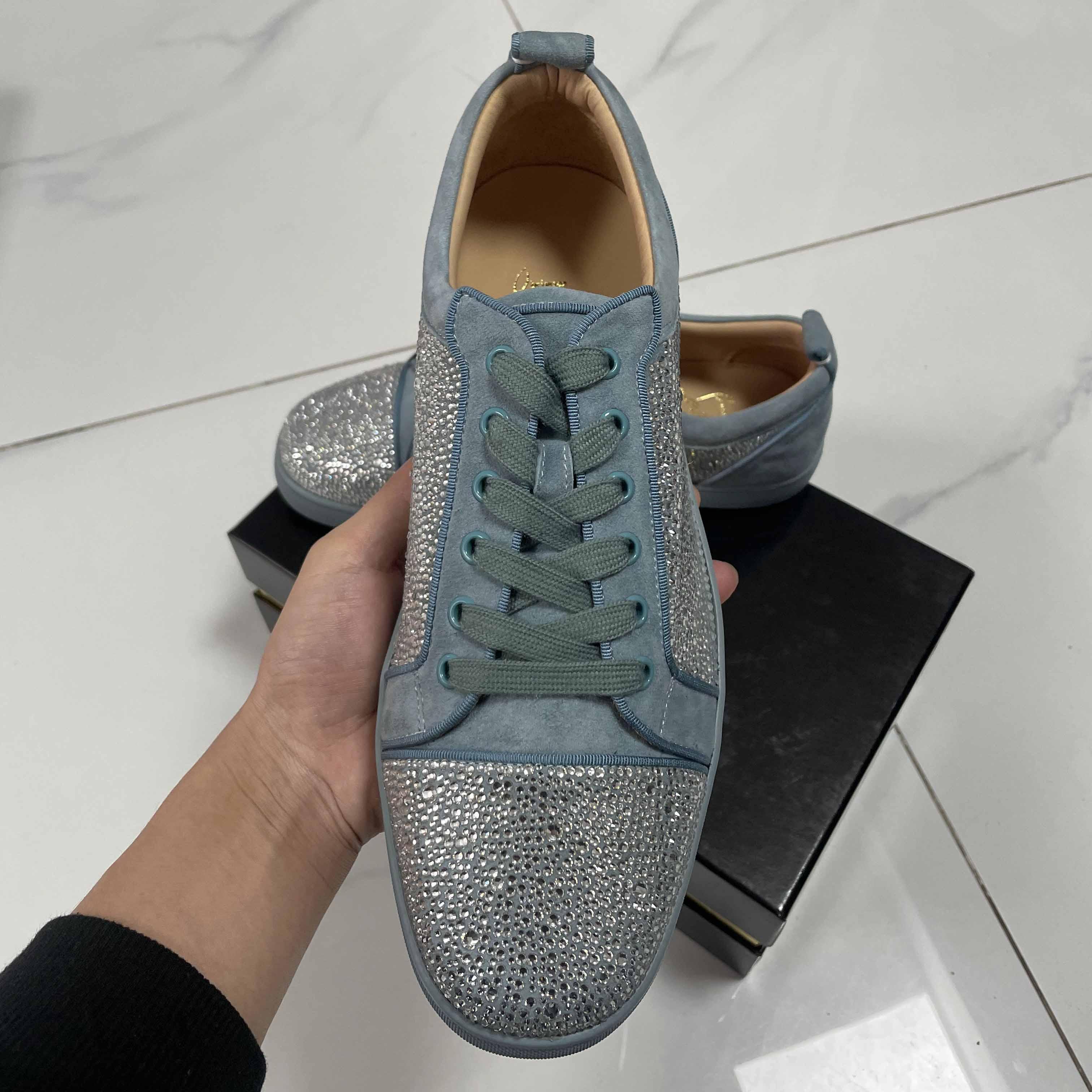 Christian Louboutin Men's Louis Junior Strass Rhinestone Suede Low-Top Sneakers - PerfectKickZ