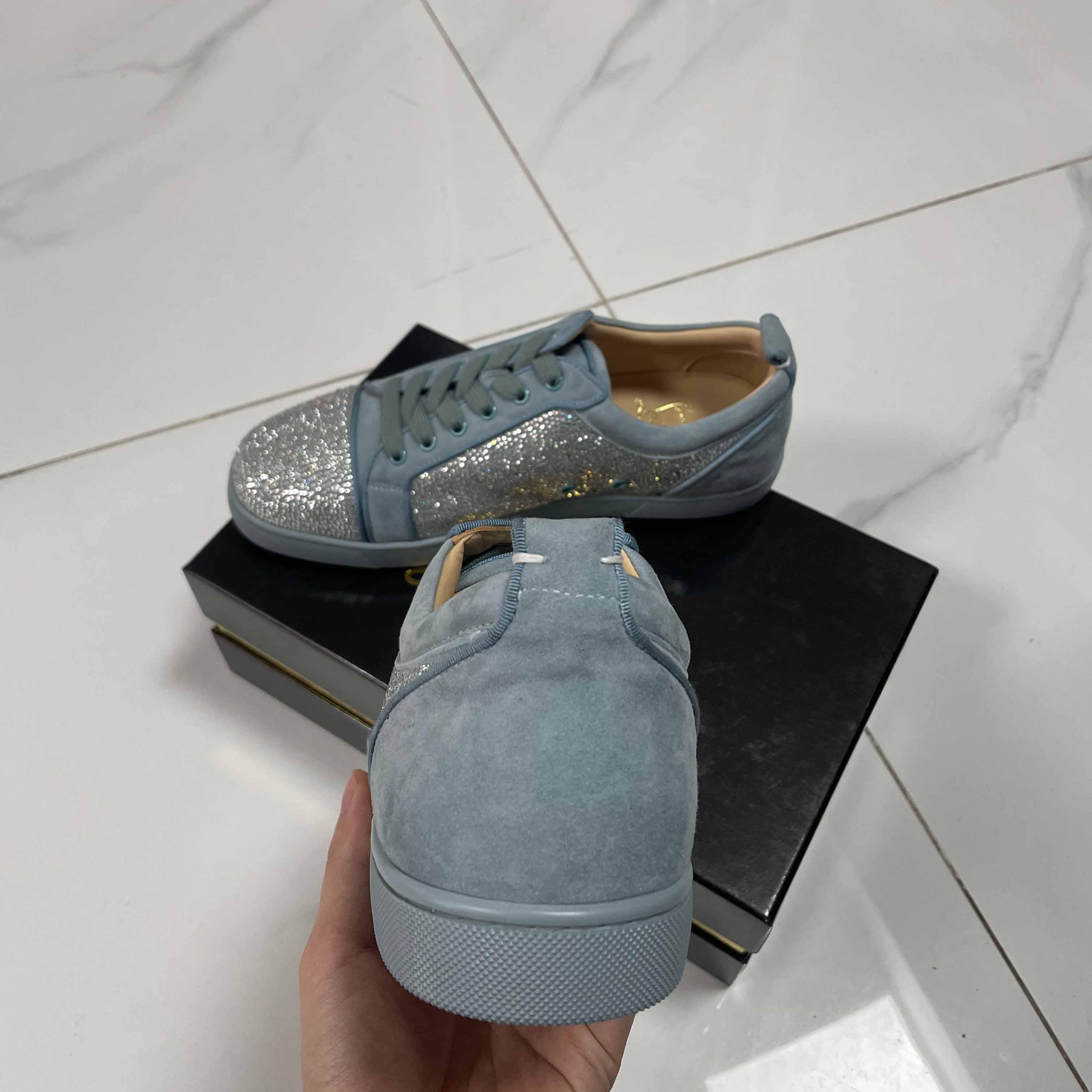Christian Louboutin Men's Louis Junior Strass Rhinestone Suede Low-Top Sneakers - PerfectKickZ