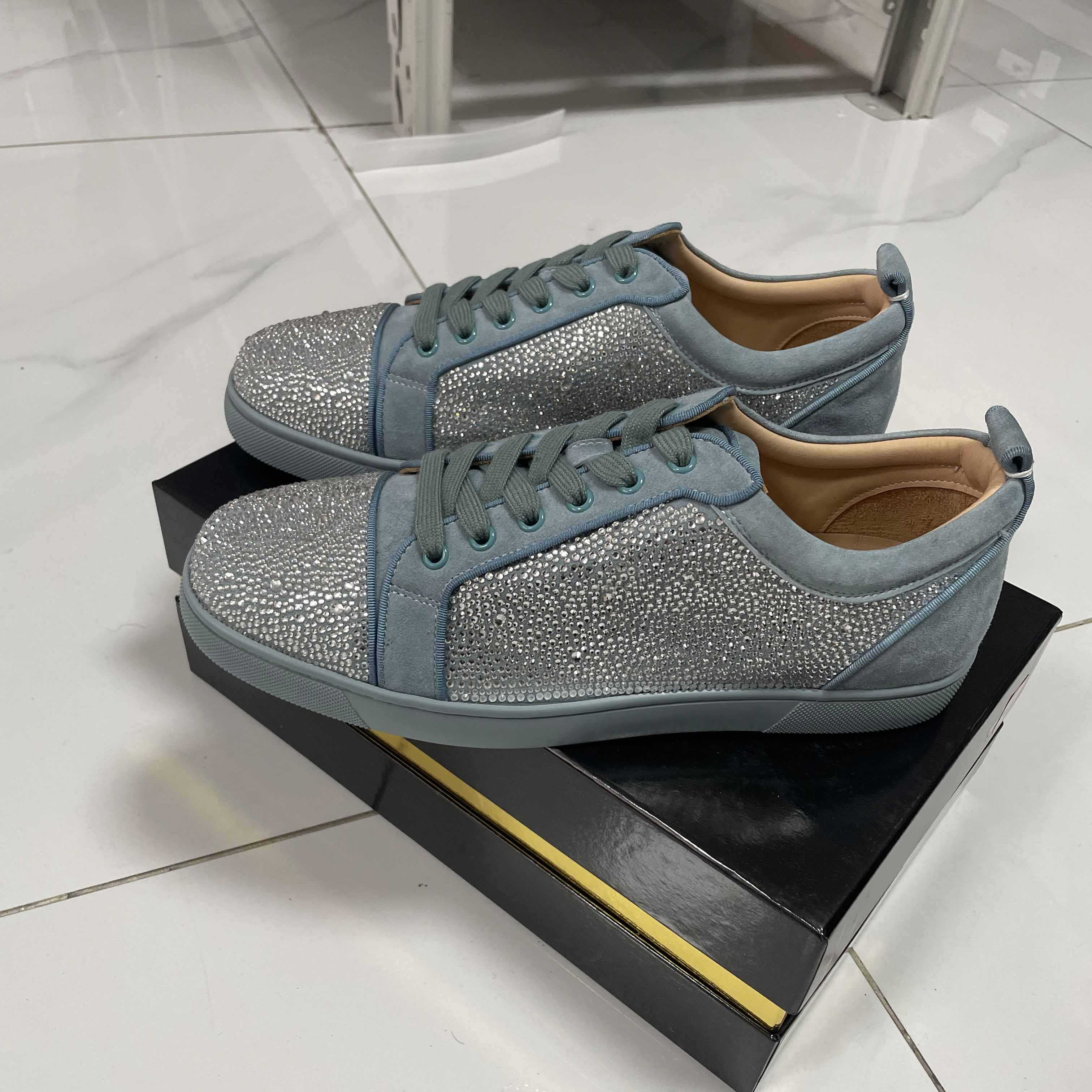 Christian Louboutin Men's Louis Junior Strass Rhinestone Suede Low-Top Sneakers - PerfectKickZ