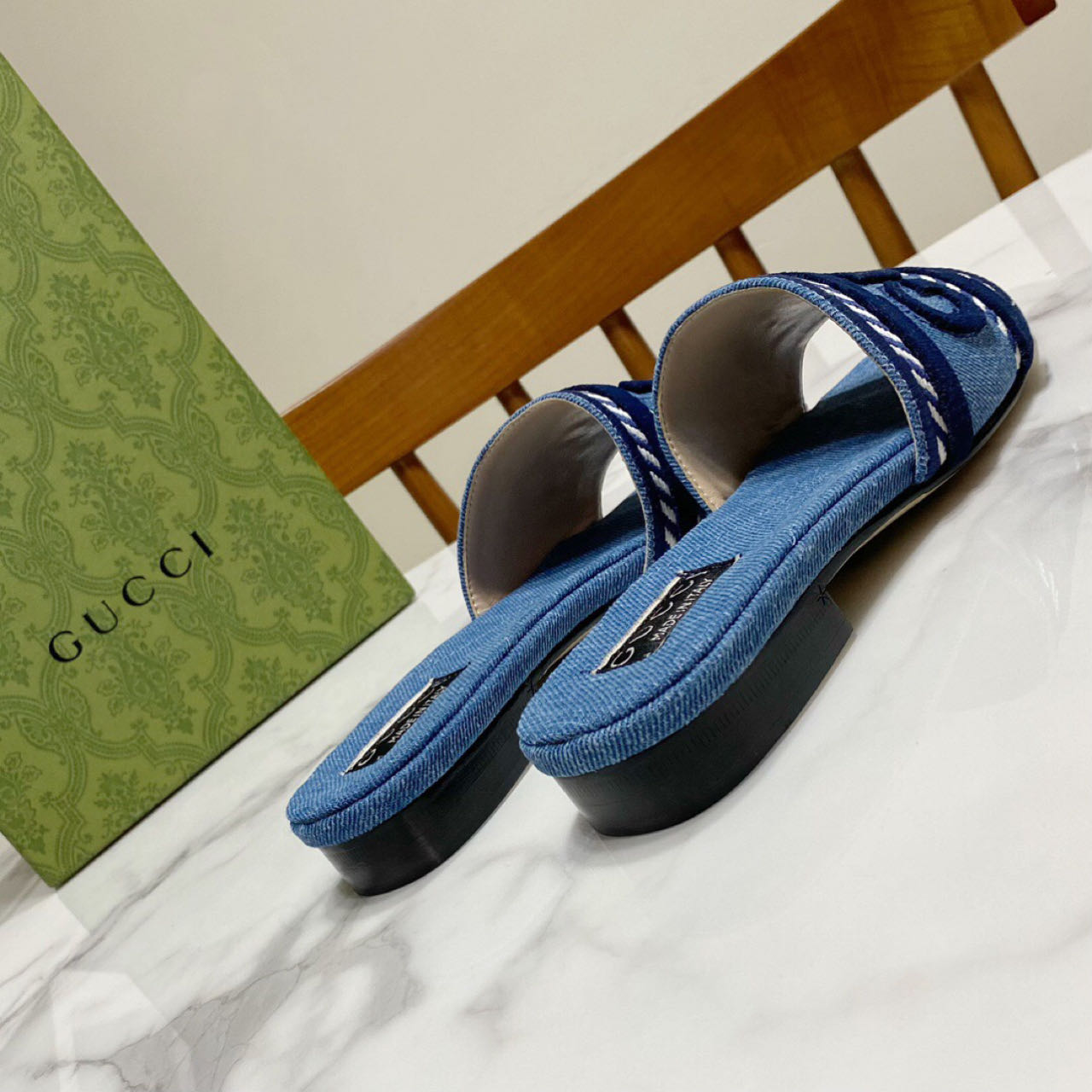Gucci Script Block Heel Sandals - 