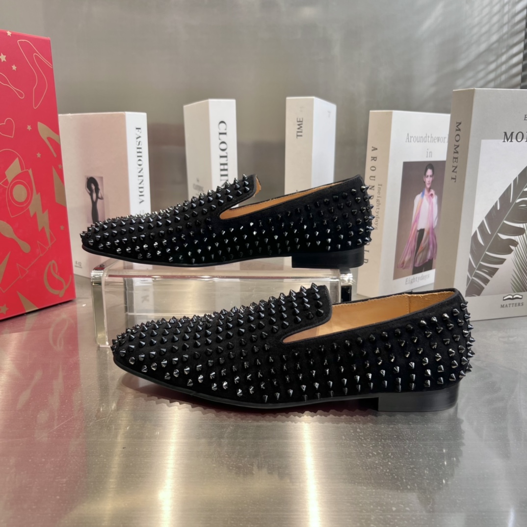 Christian Louboutin Black Dandelion Spikes Loafers - PerfectKickZ