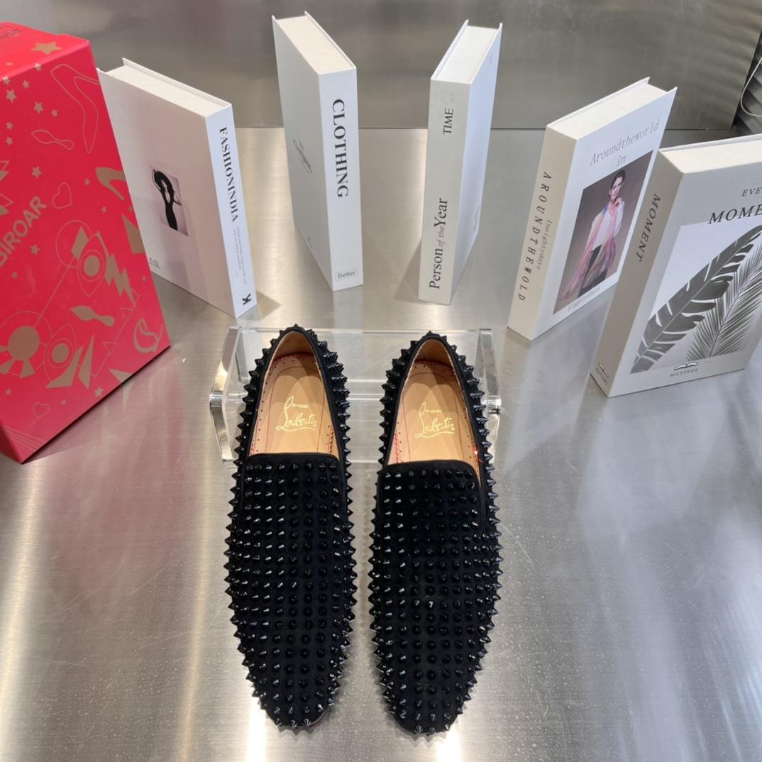 Christian Louboutin Black Dandelion Spikes Loafers - PerfectKickZ