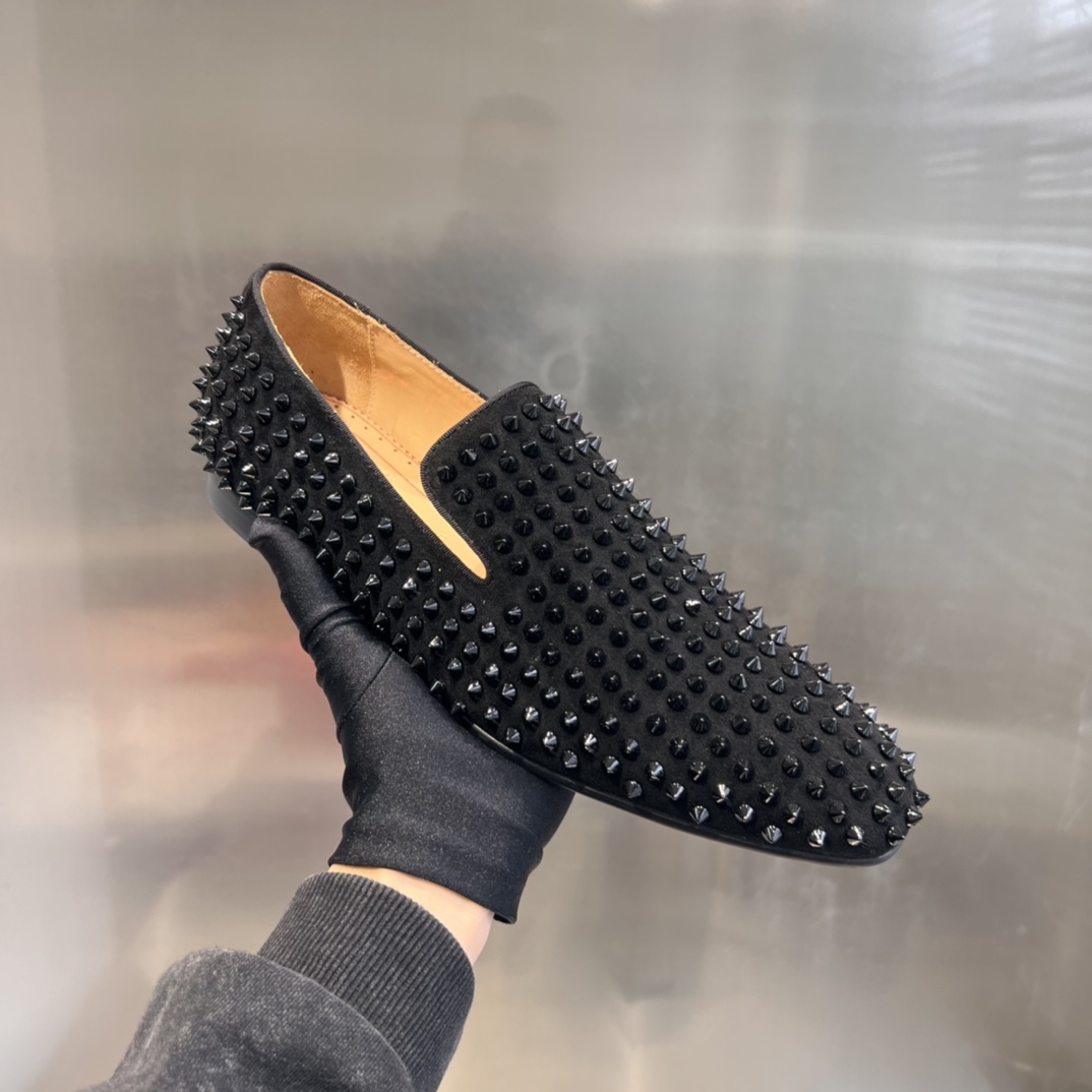 Christian Louboutin Black Dandelion Spikes Loafers - PerfectKickZ