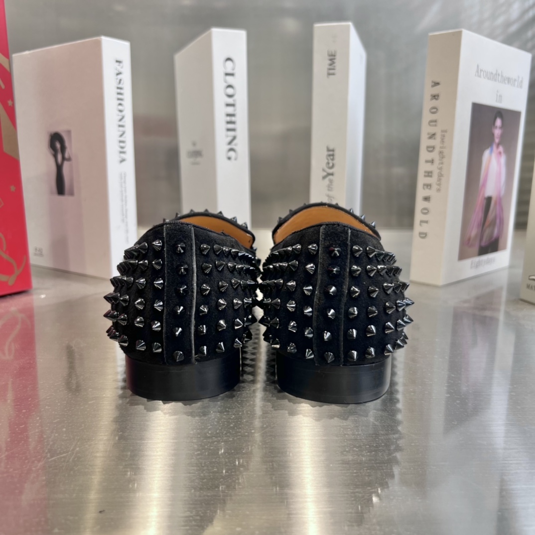 Christian Louboutin Black Dandelion Spikes Loafers - PerfectKickZ
