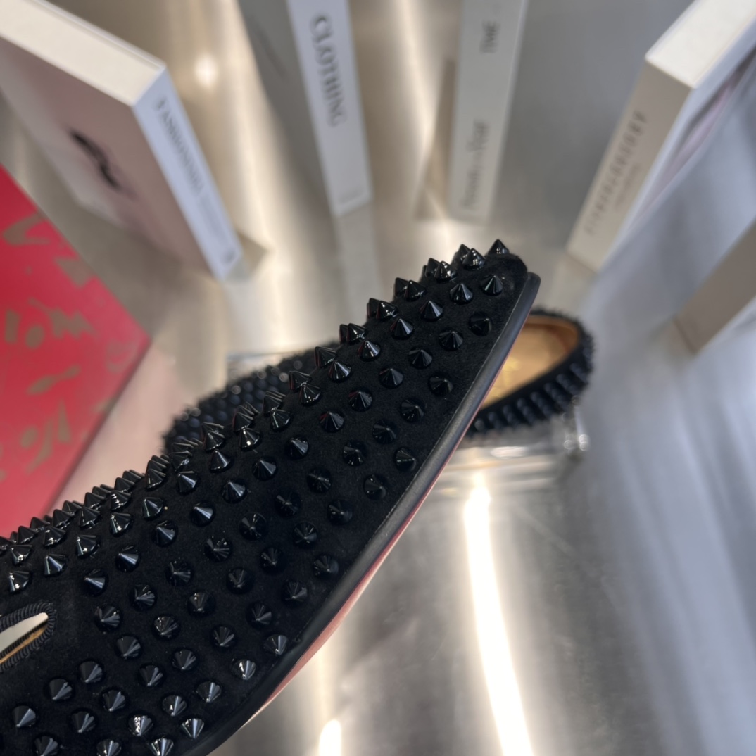 Christian Louboutin Black Dandelion Spikes Loafers - PerfectKickZ
