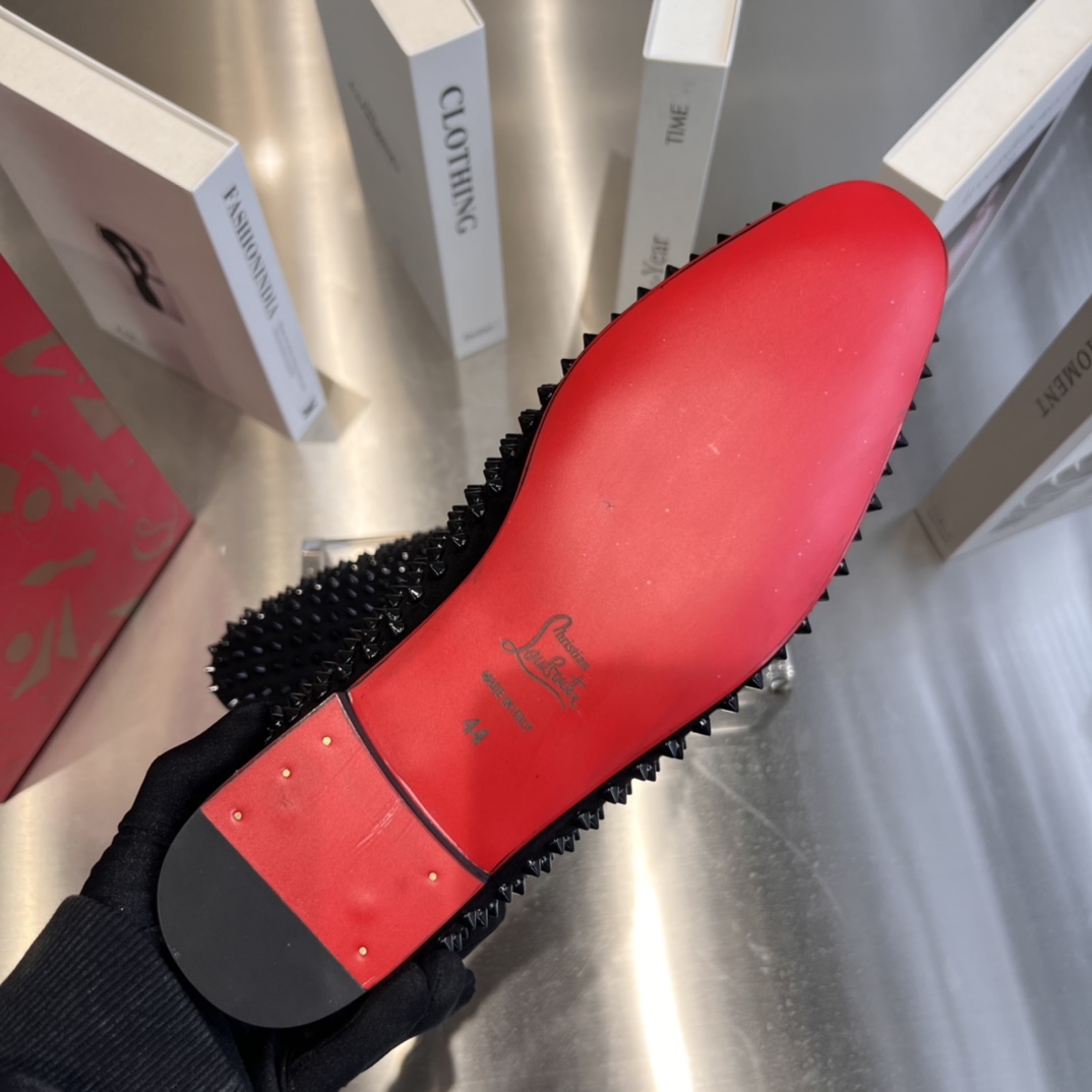 Christian Louboutin Black Dandelion Spikes Loafers - PerfectKickZ