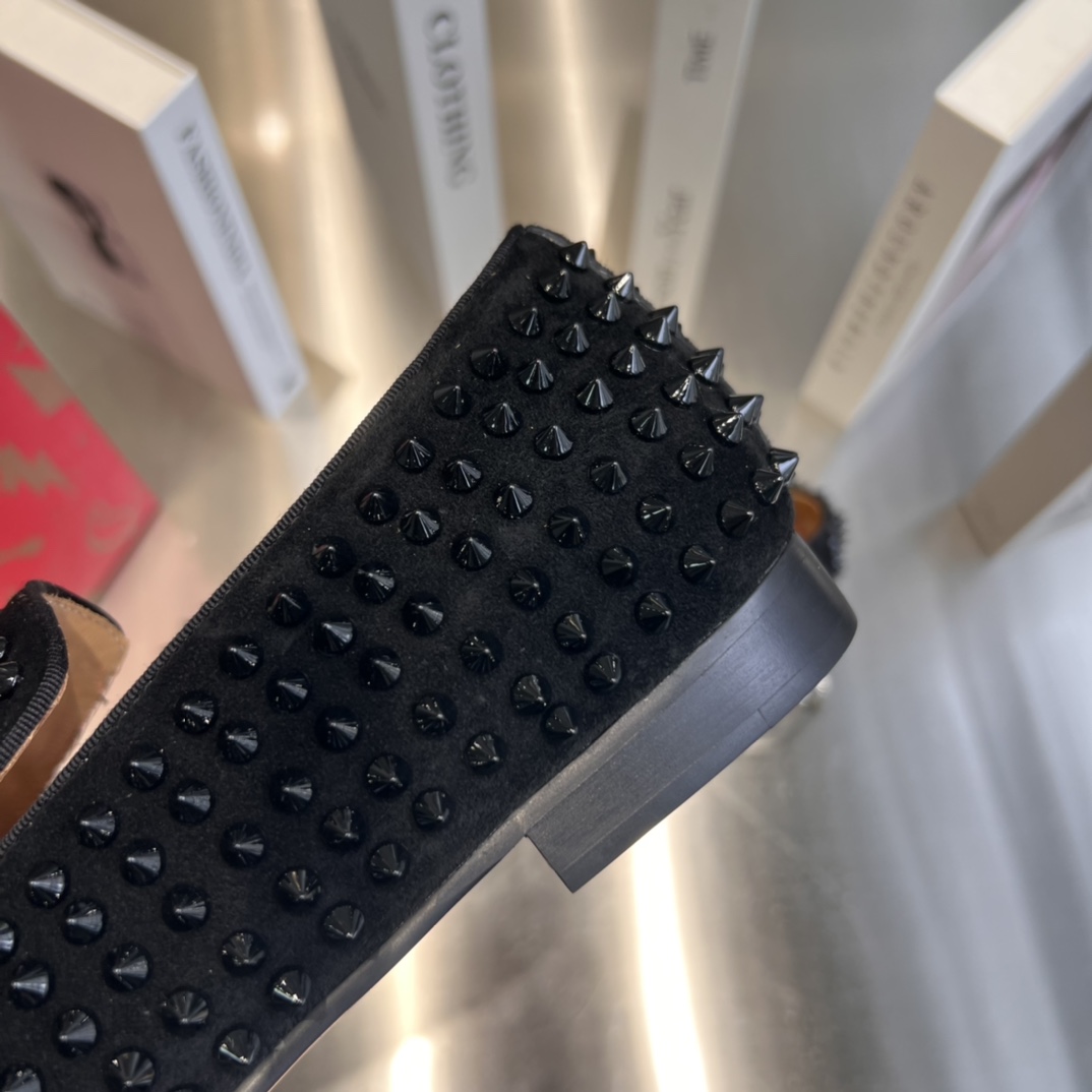 Christian Louboutin Black Dandelion Spikes Loafers - PerfectKickZ