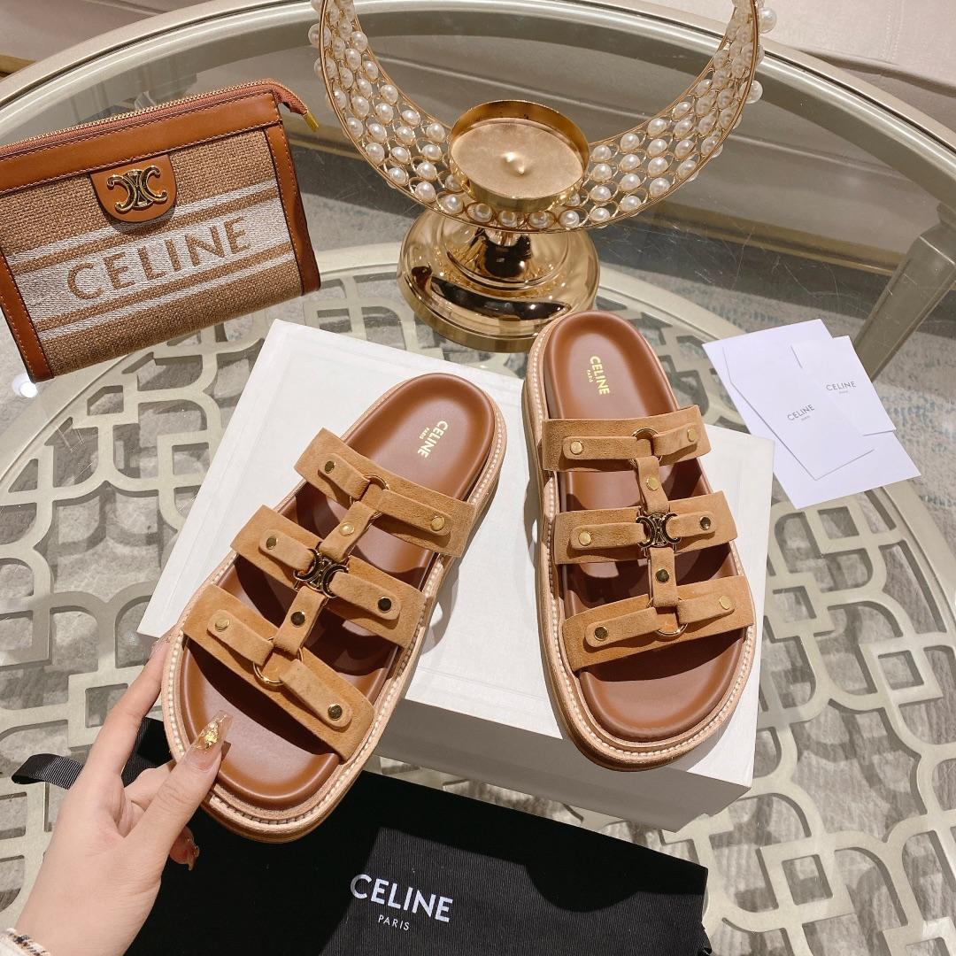 Celine Slides Tippi In  Suede Calfskin - PerfectKickZ