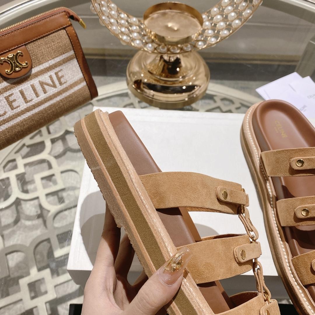 Celine Slides Tippi In  Suede Calfskin - PerfectKickZ