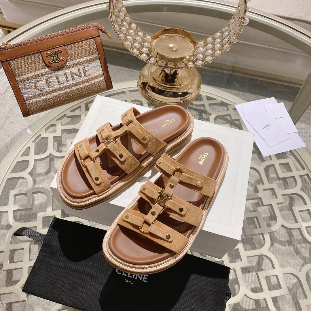 Celine Slides Tippi In  Suede Calfskin - PerfectKickZ