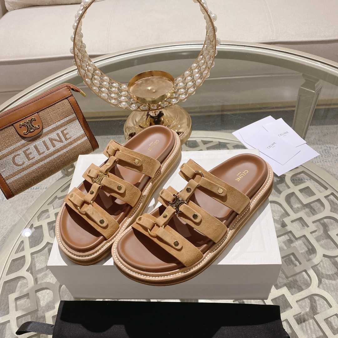 Celine Slides Tippi In  Suede Calfskin - PerfectKickZ