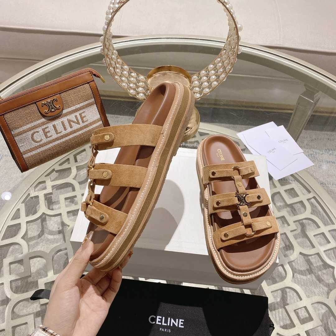 Celine Slides Tippi In  Suede Calfskin - PerfectKickZ