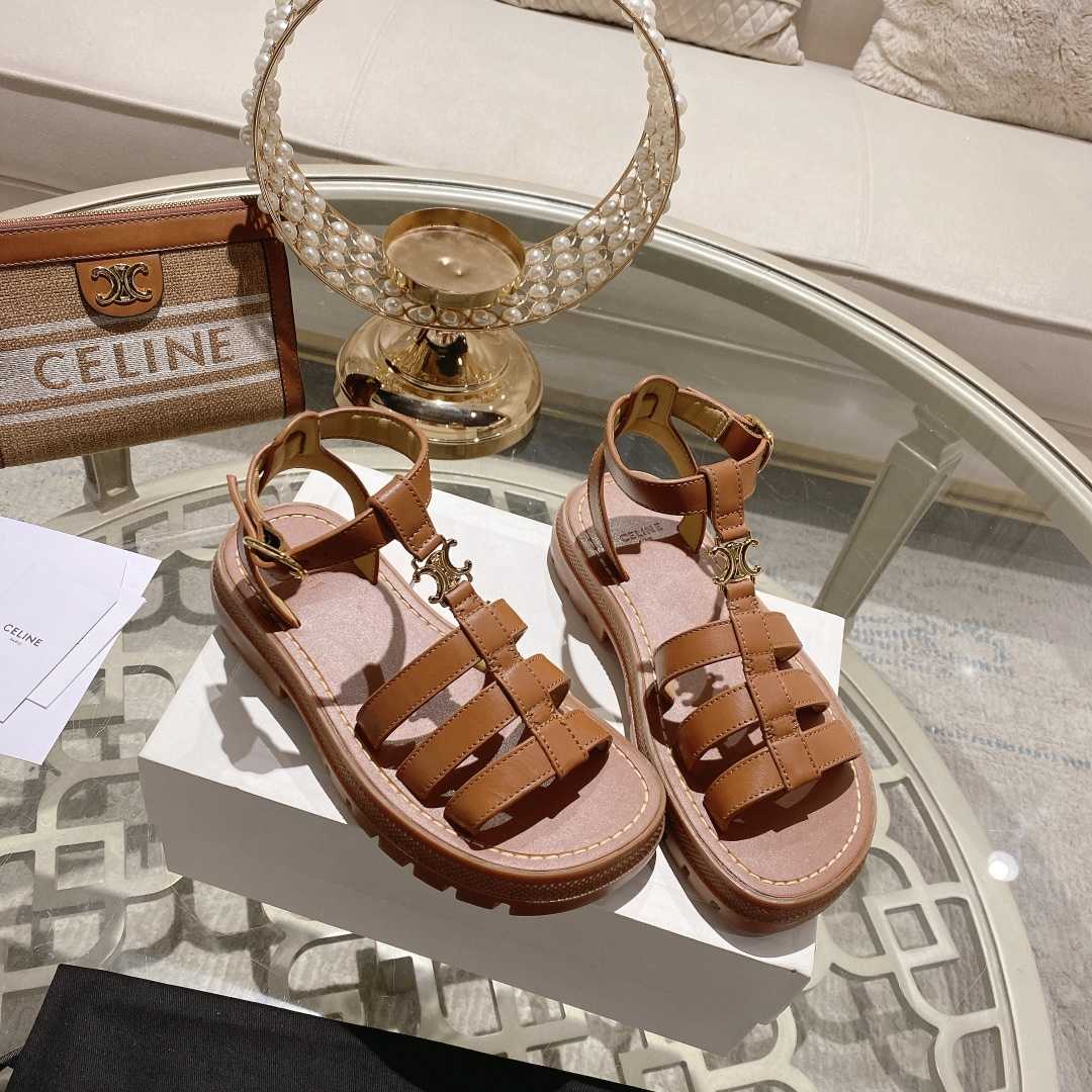 Celine Clea Triomphe Gladiator Sandal In Calfskin - Vegetal Tanning Tan - PerfectKickZ