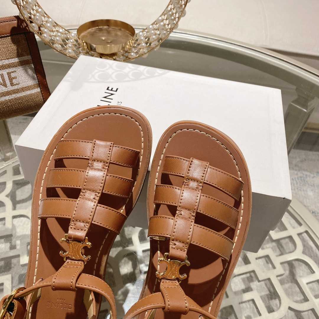 Celine Clea Triomphe Gladiator Sandal In Calfskin - Vegetal Tanning Tan - PerfectKickZ