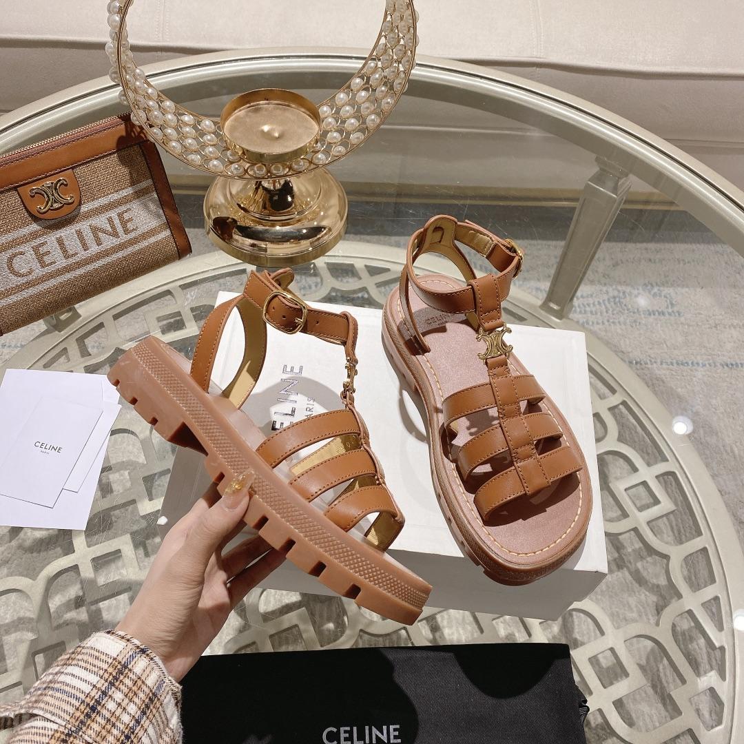 Celine Clea Triomphe Gladiator Sandal In Calfskin - Vegetal Tanning Tan - PerfectKickZ
