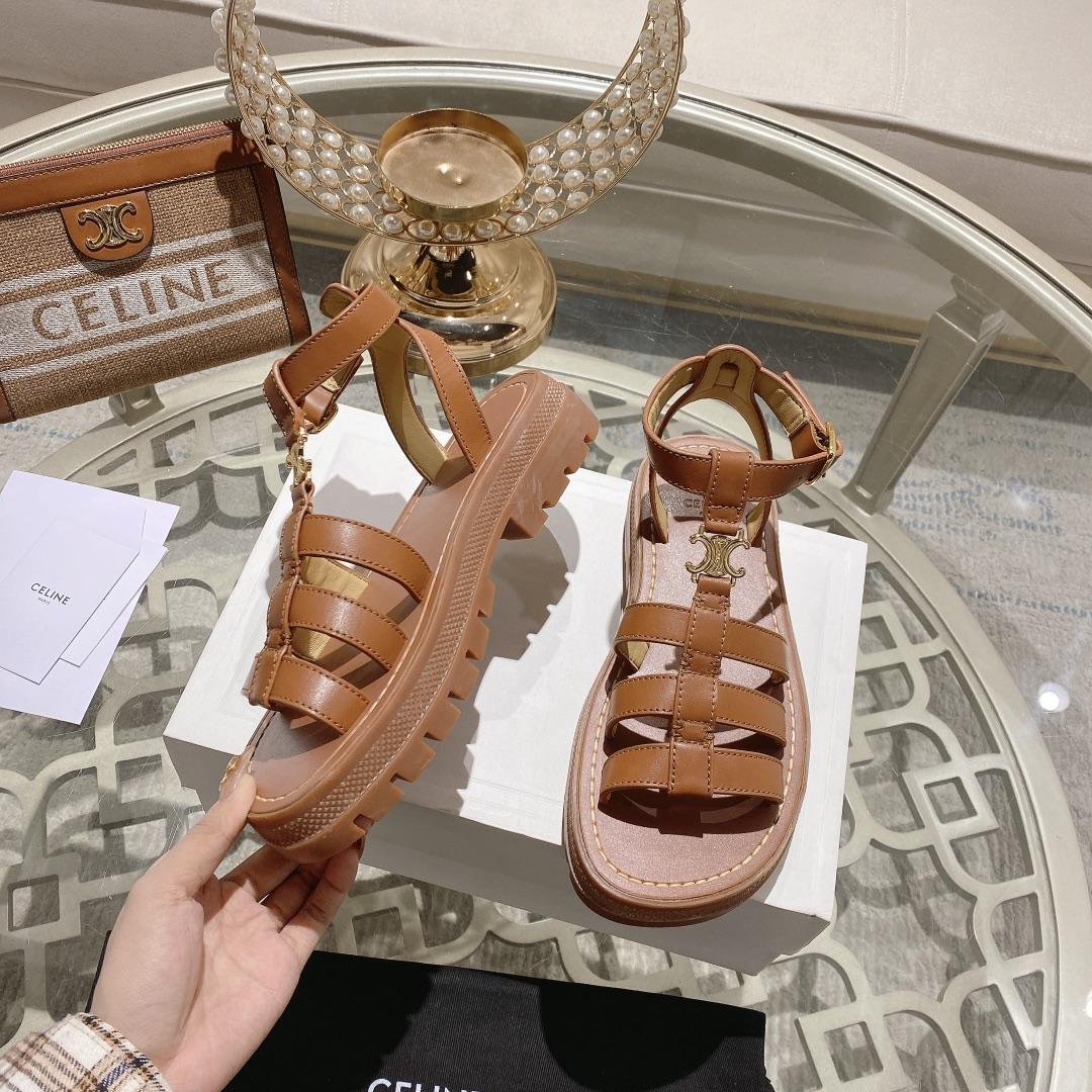 Celine Clea Triomphe Gladiator Sandal In Calfskin - Vegetal Tanning Tan - PerfectKickZ