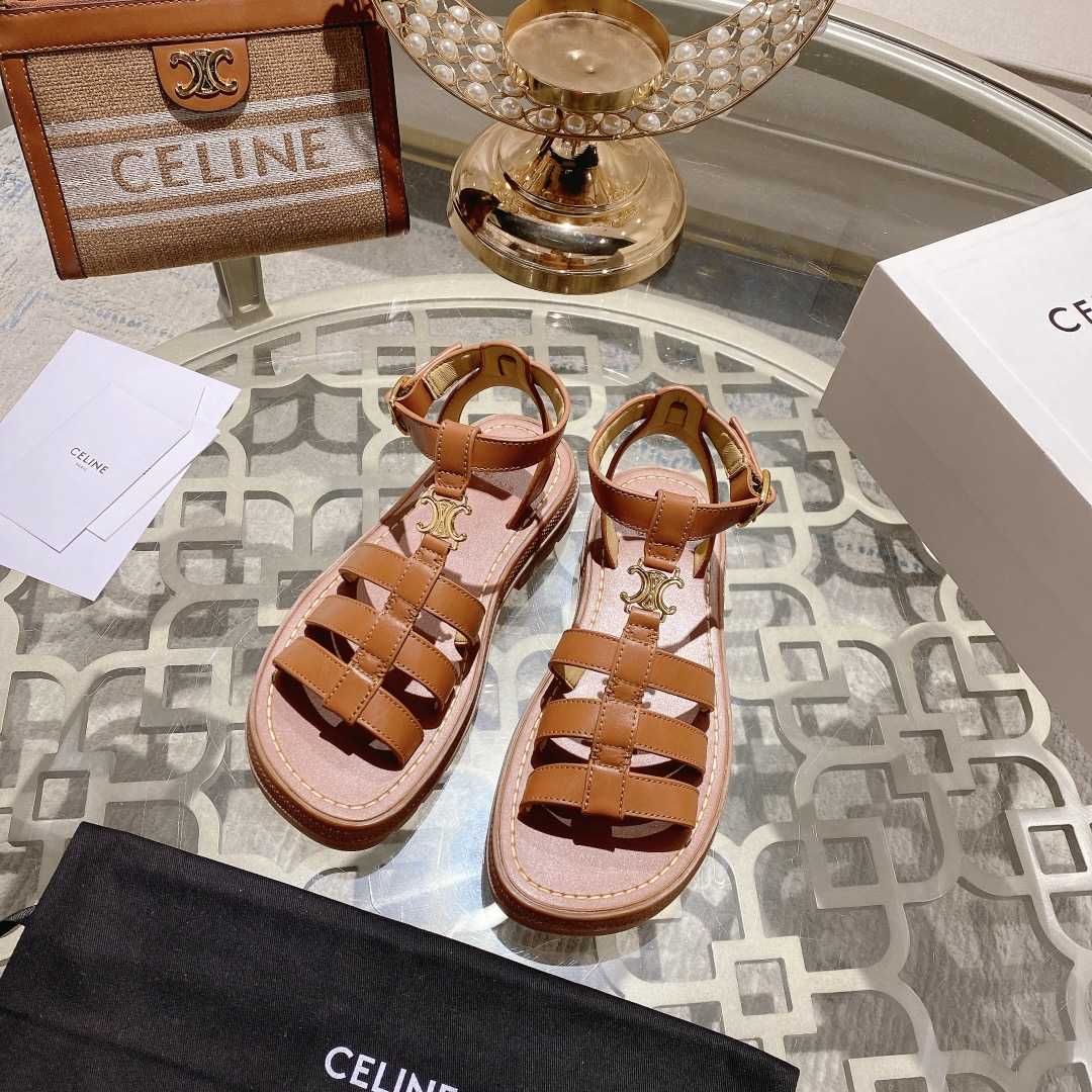 Celine Clea Triomphe Gladiator Sandal In Calfskin - Vegetal Tanning Tan - PerfectKickZ