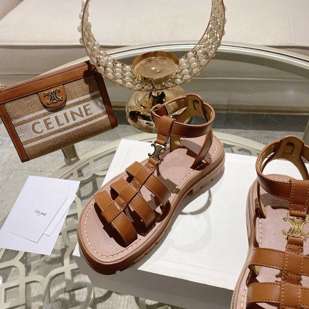 Celine Clea Triomphe Gladiator Sandal In Calfskin - Vegetal Tanning Tan - PerfectKickZ