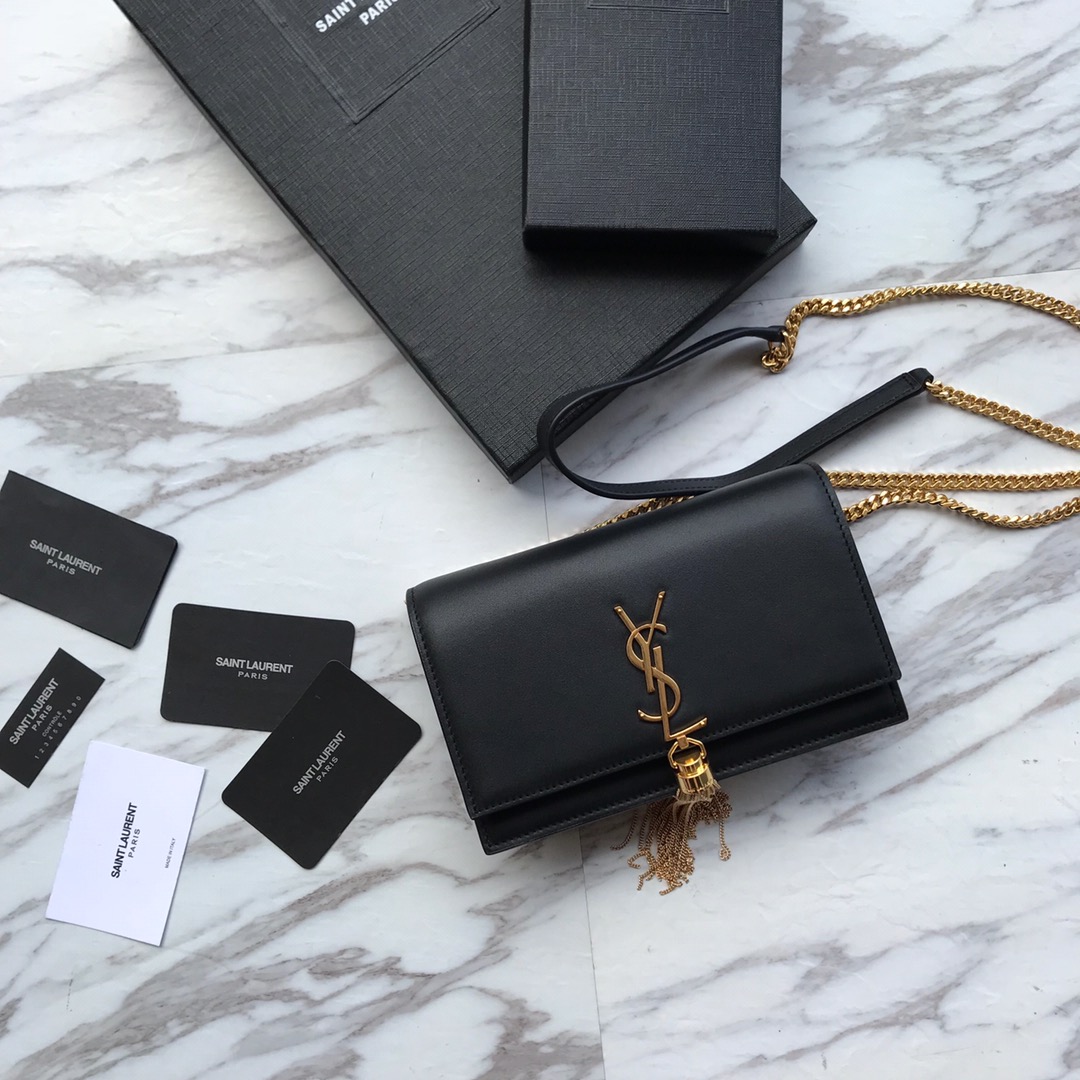 Saint Laurent Satin Kate Chain Wallet (19*12.5*4cm) - PerfectKickZ