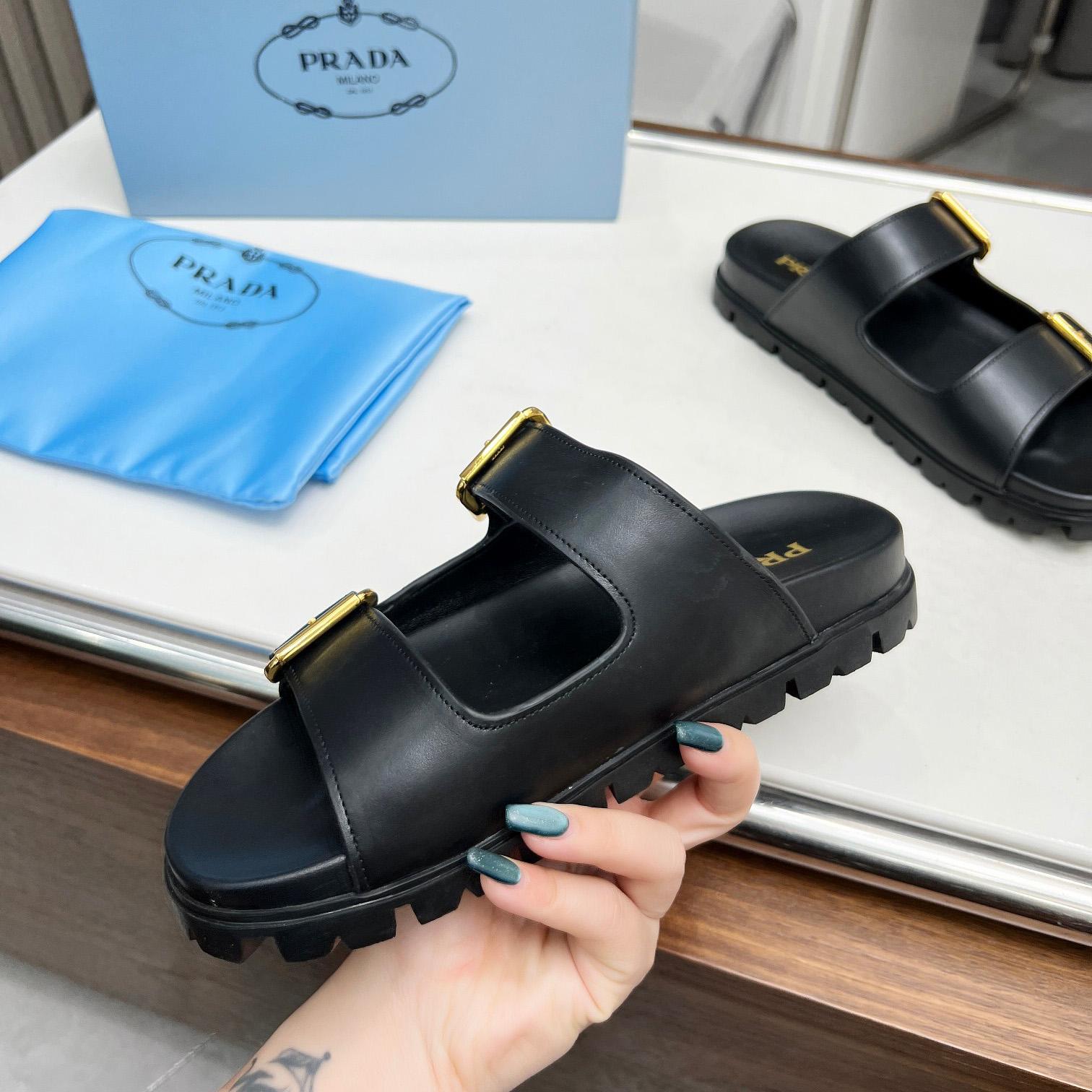 Prada Leather Strap Slides - PerfectKickZ