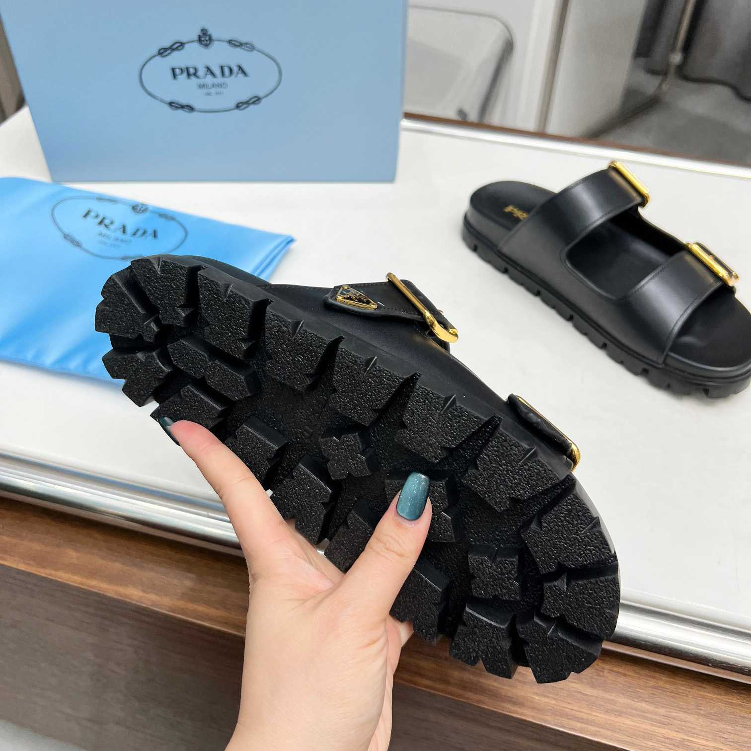 Prada Leather Strap Slides - PerfectKickZ