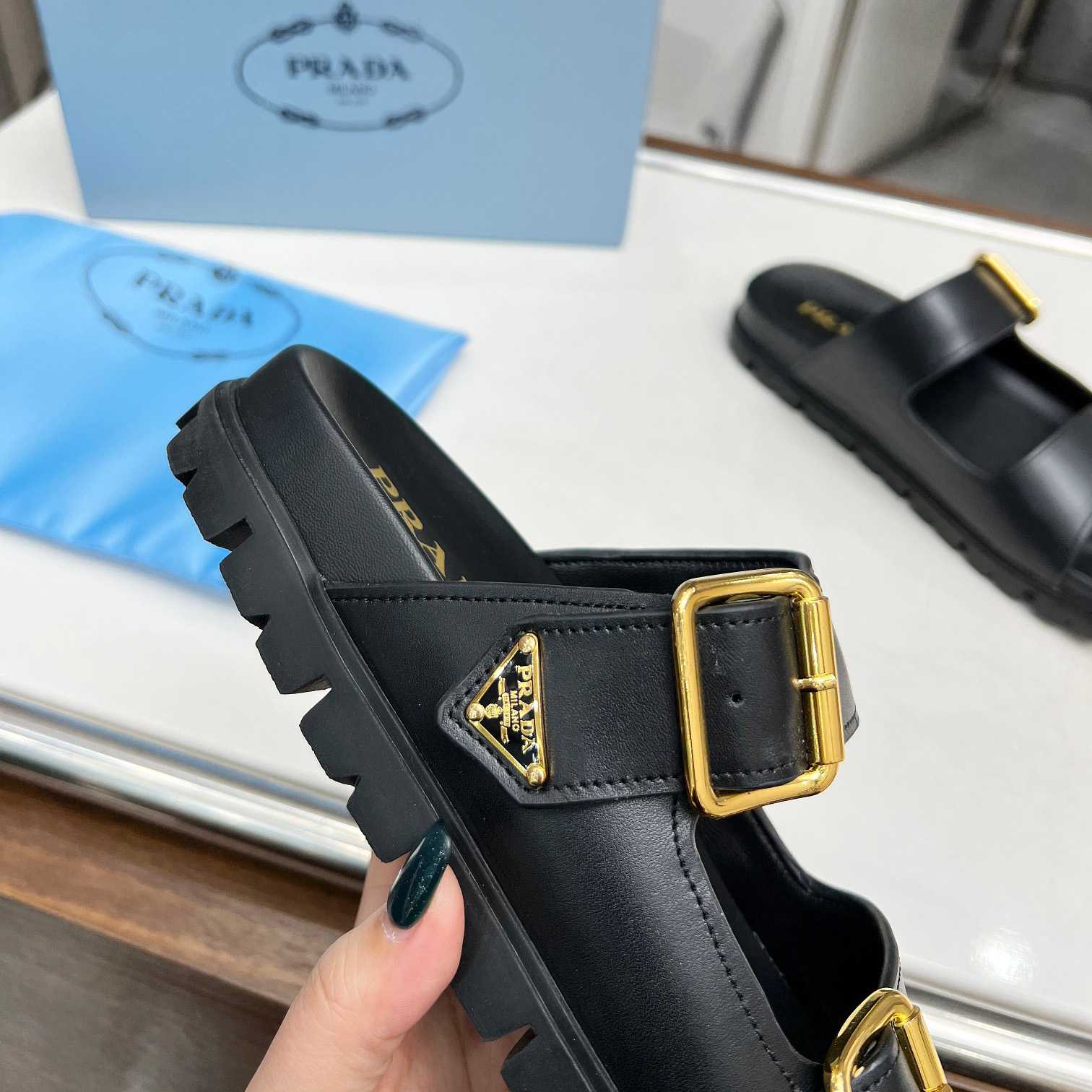 Prada Leather Strap Slides - PerfectKickZ