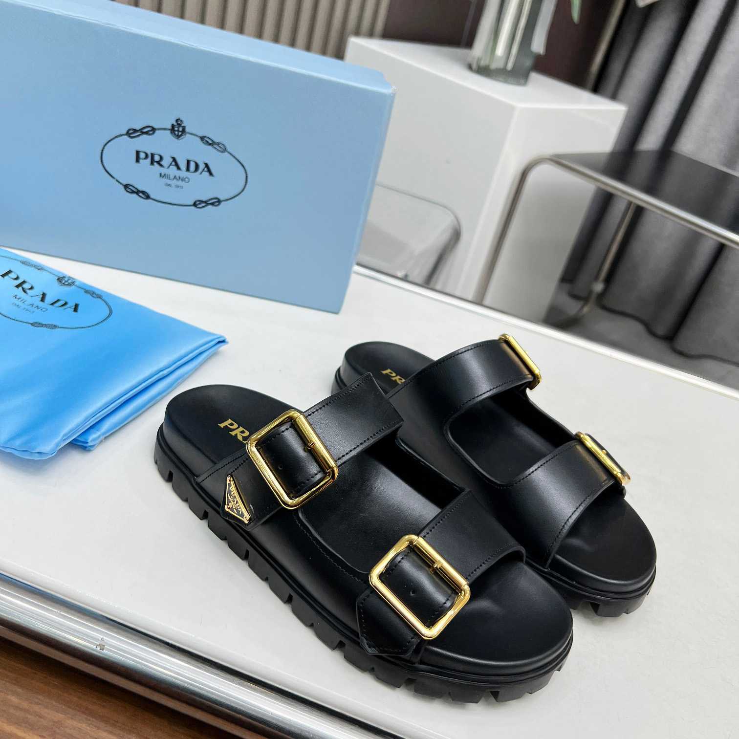Prada Leather Strap Slides - PerfectKickZ