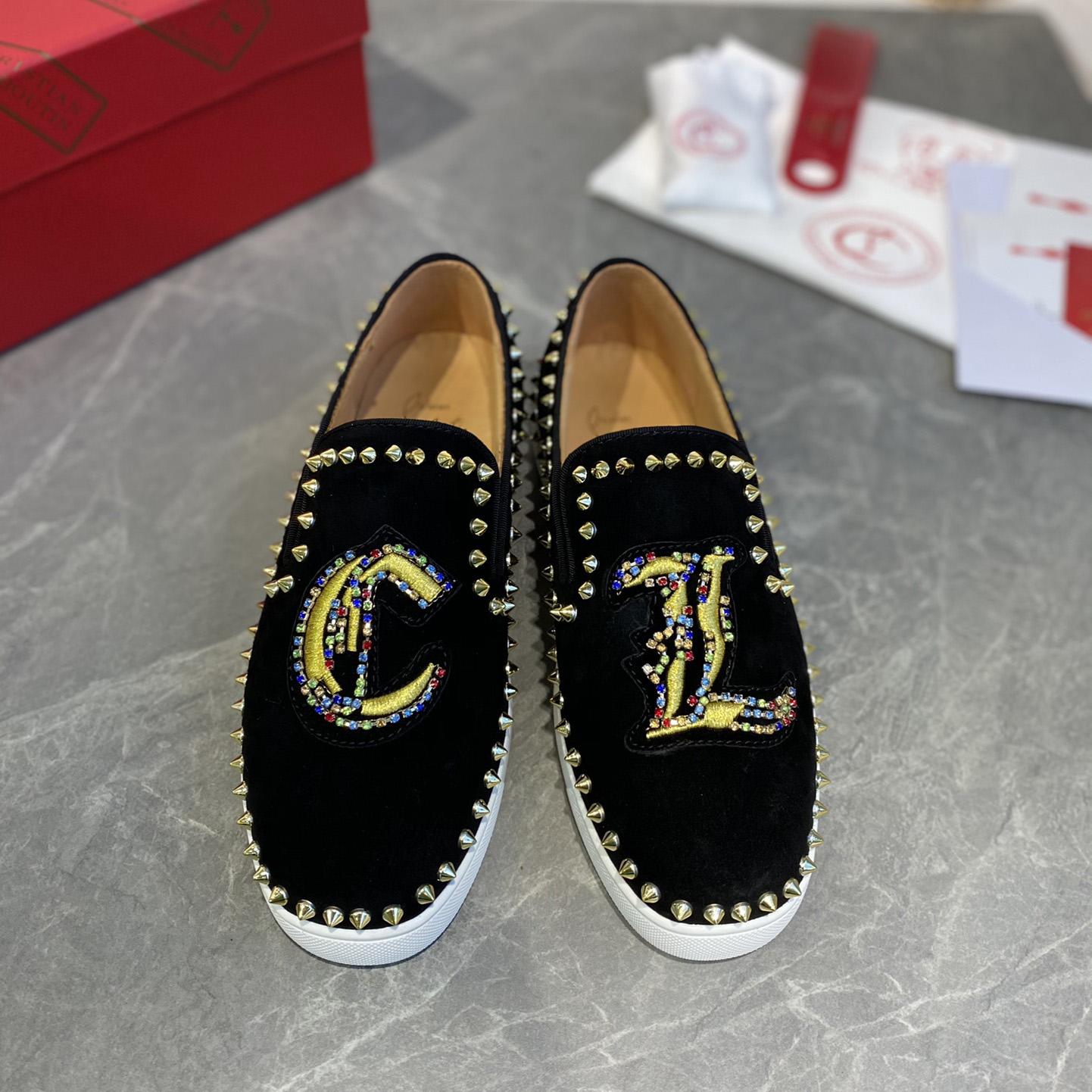 Christian Louboutin Studded Suede Spike Slip-On Sneakers - PerfectKickZ