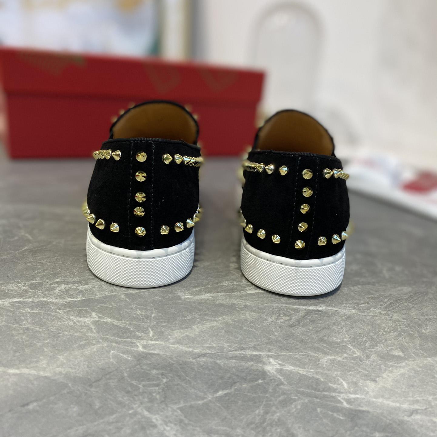 Christian Louboutin Studded Suede Spike Slip-On Sneakers - PerfectKickZ