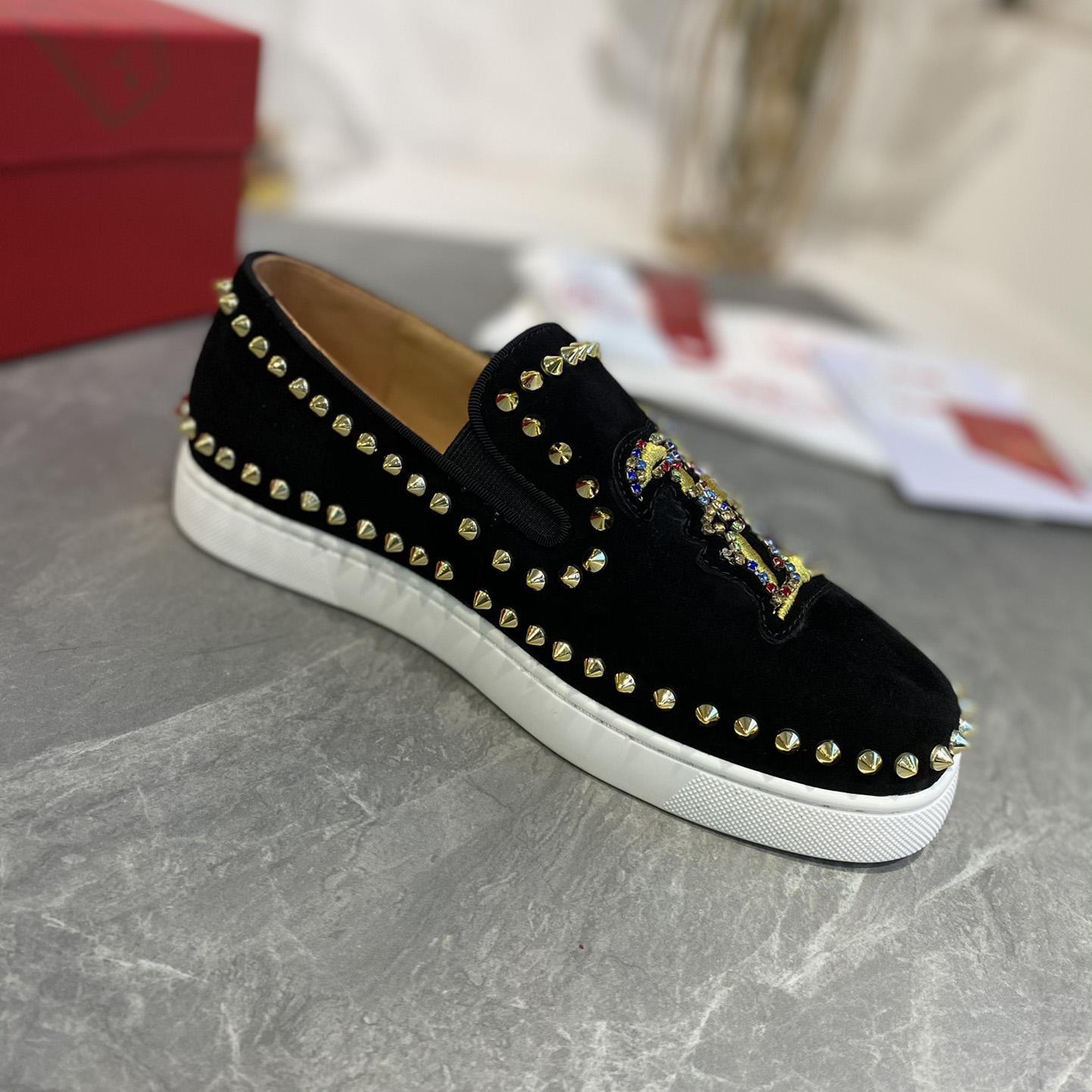 Christian Louboutin Studded Suede Spike Slip-On Sneakers - PerfectKickZ