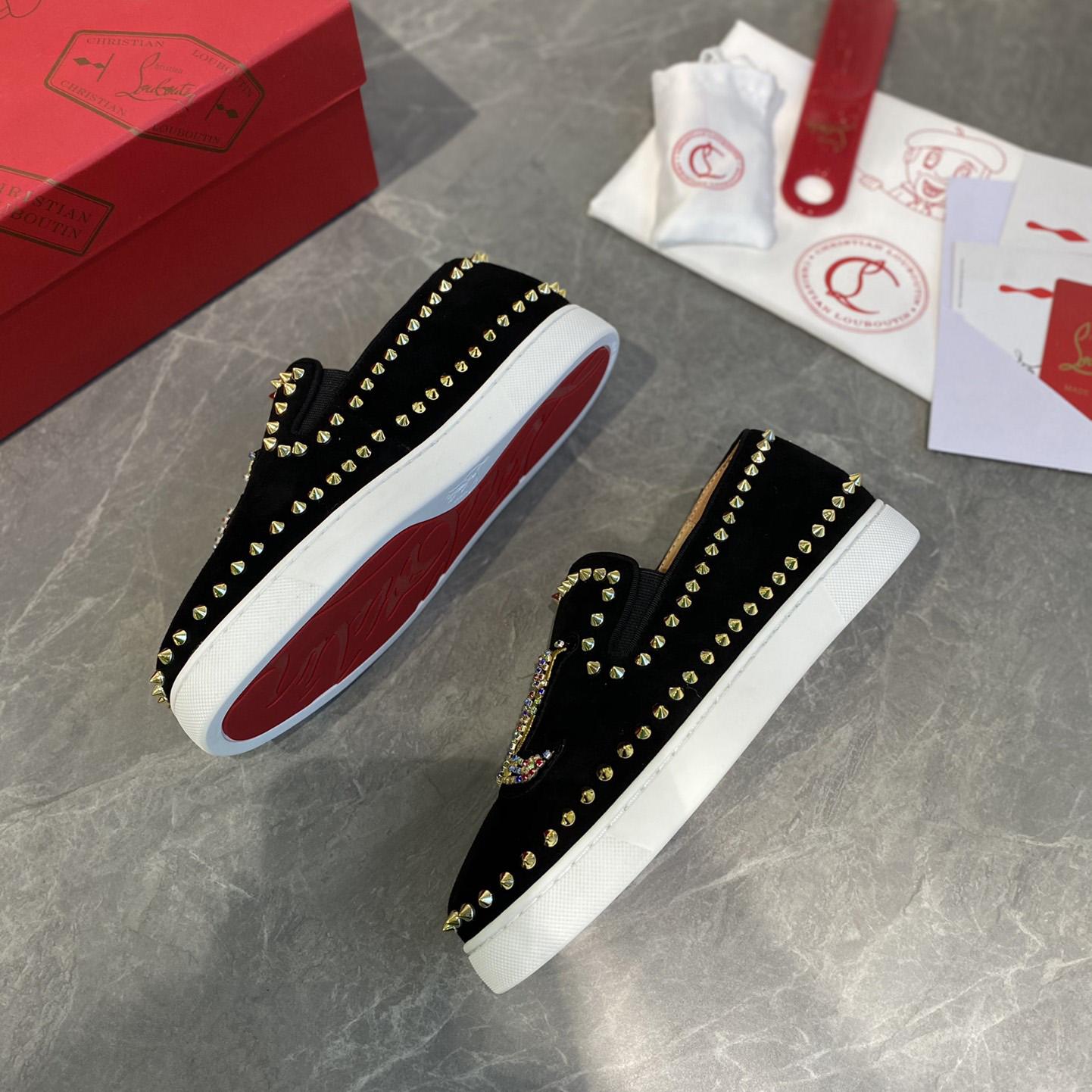 Christian Louboutin Studded Suede Spike Slip-On Sneakers - PerfectKickZ