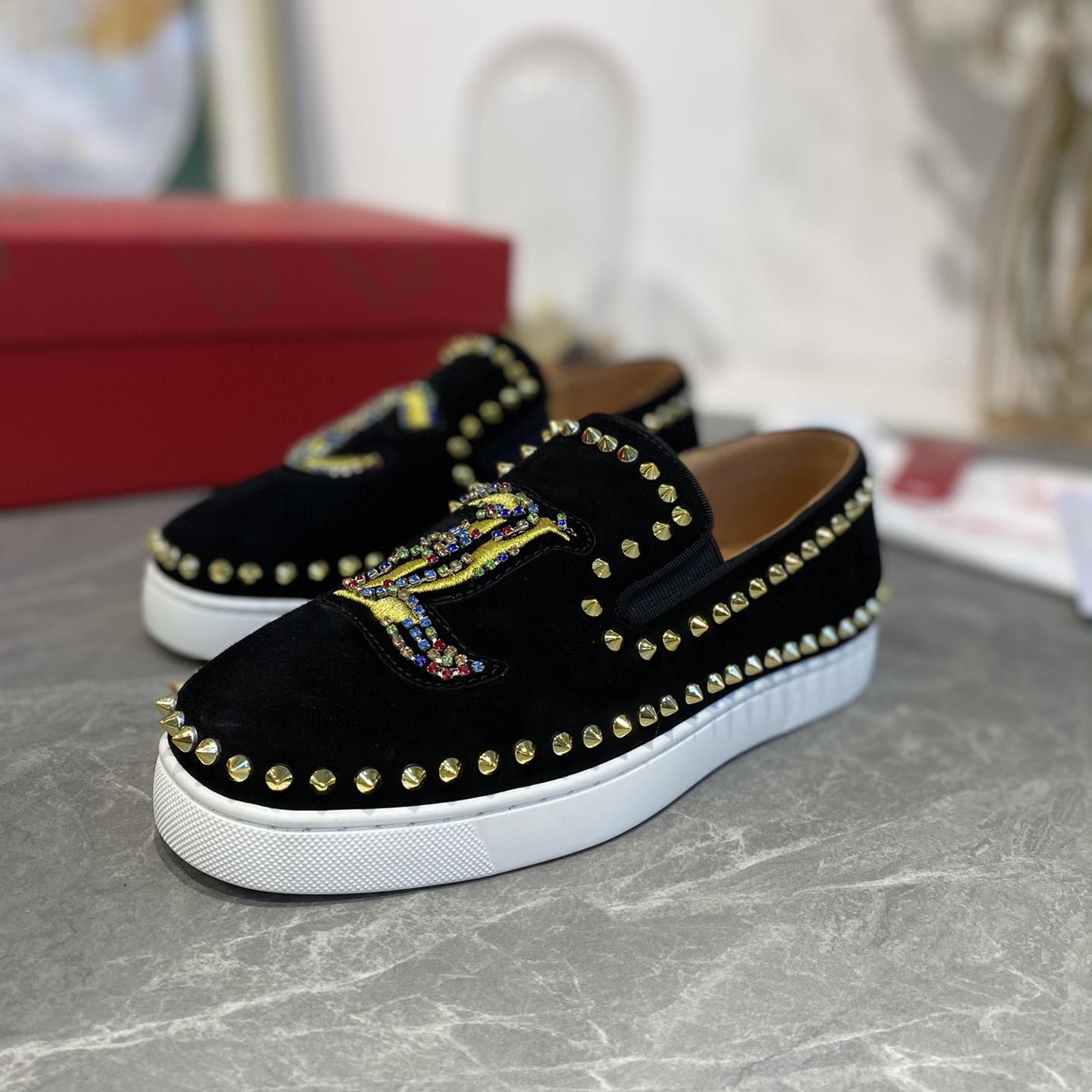 Christian Louboutin Studded Suede Spike Slip-On Sneakers - PerfectKickZ