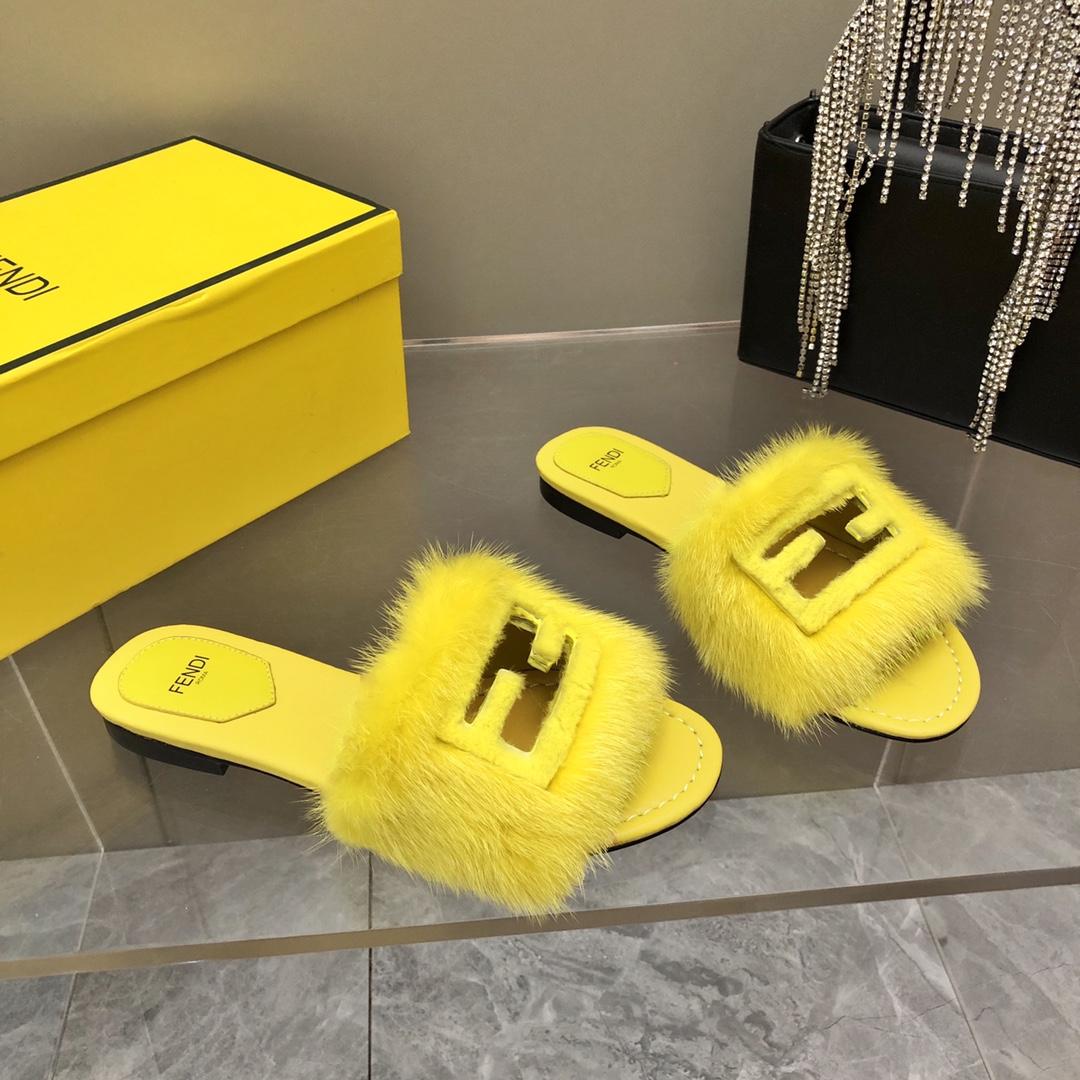 Fendi Baguette Yellow Mink Slides - PerfectKickZ