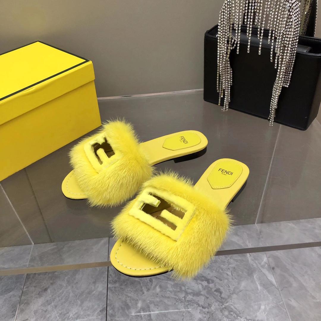 Fendi Baguette Yellow Mink Slides - PerfectKickZ