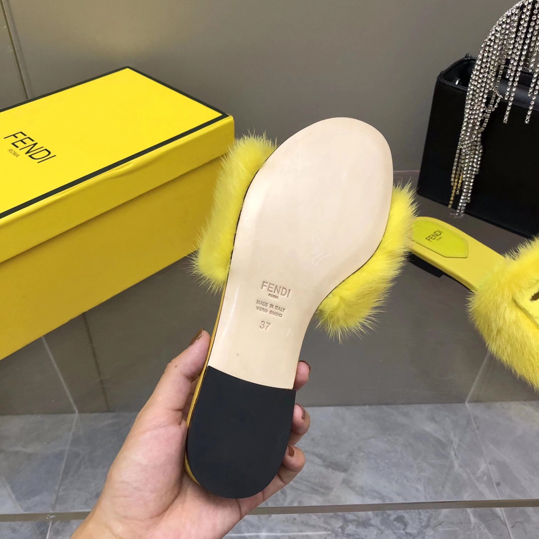 Fendi Baguette Yellow Mink Slides - PerfectKickZ
