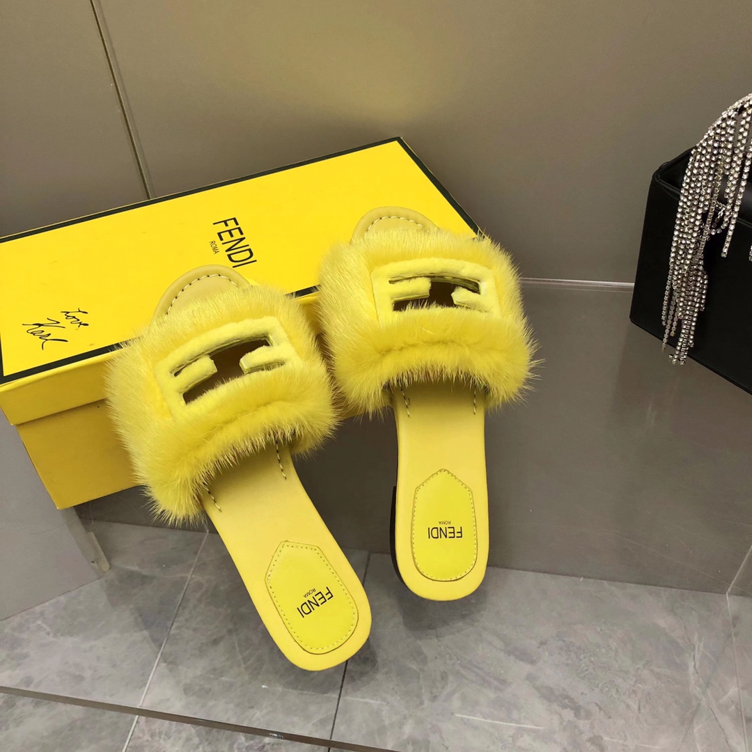 Fendi Baguette Yellow Mink Slides - PerfectKickZ