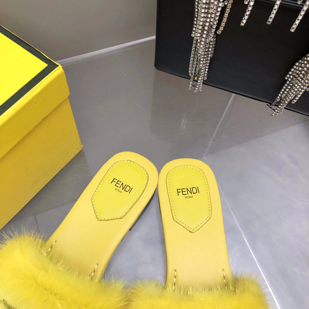 Fendi Baguette Yellow Mink Slides - PerfectKickZ