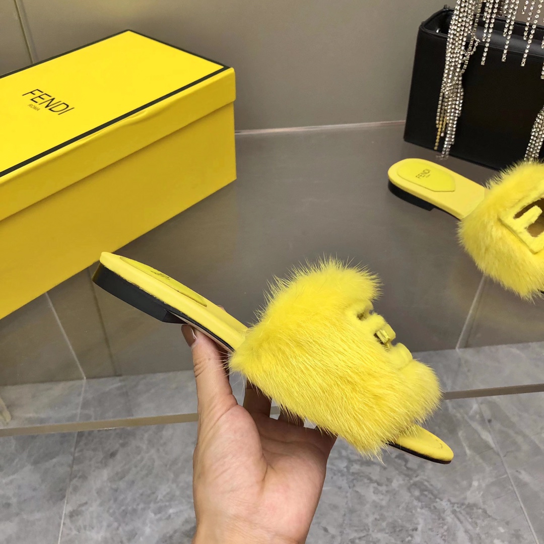 Fendi Baguette Yellow Mink Slides - PerfectKickZ