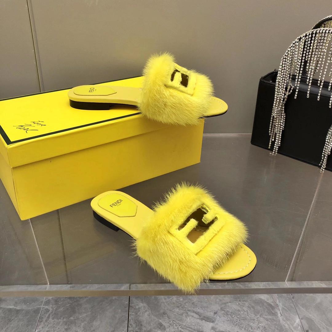 Fendi Baguette Yellow Mink Slides - PerfectKickZ