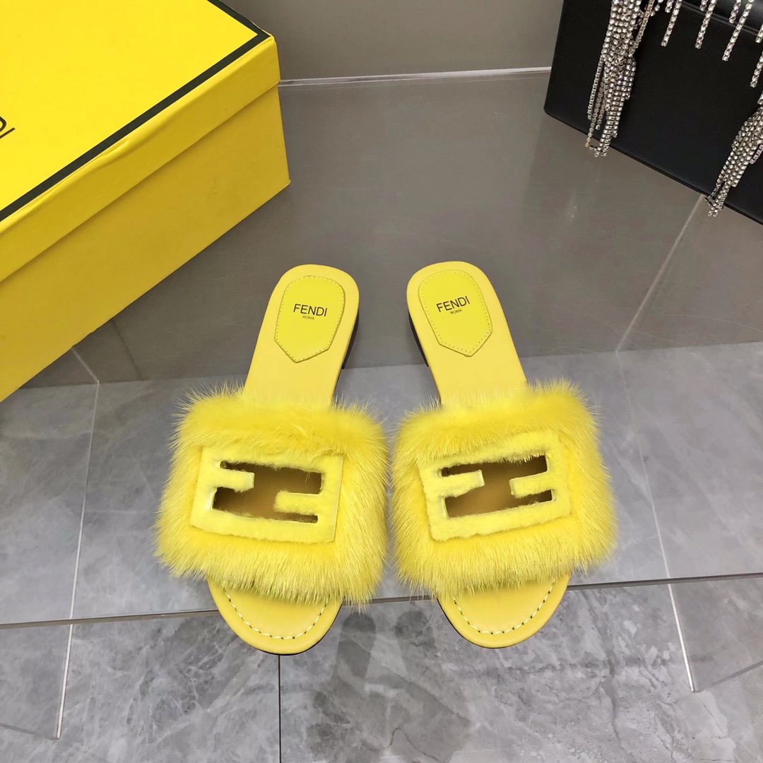 Fendi Baguette Yellow Mink Slides - PerfectKickZ