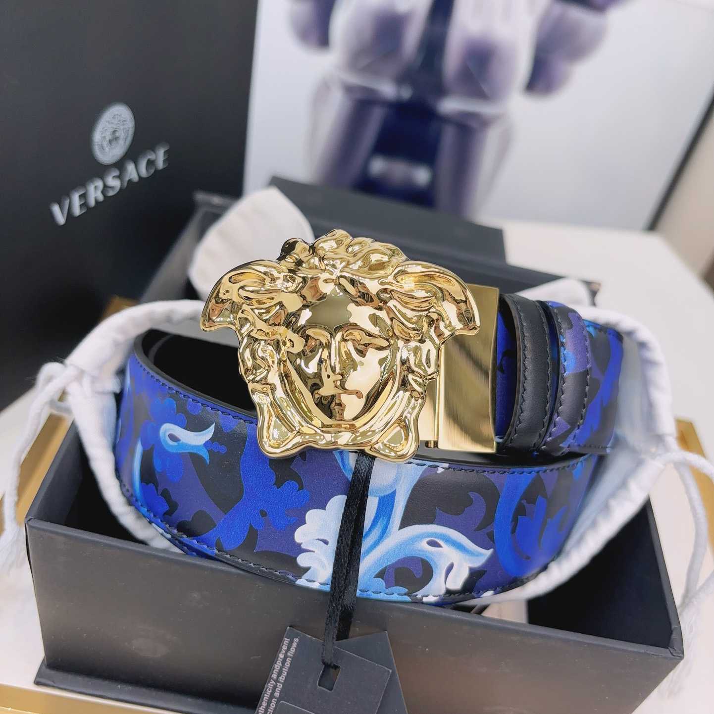 Versace La Medusa Logo-buckle Barocco-print Belt   40mm - PerfectKickZ