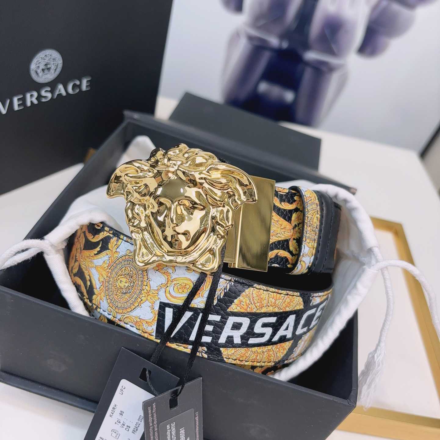 Versace La Medusa Logo-buckle Barocco-print Belt   40mm - PerfectKickZ