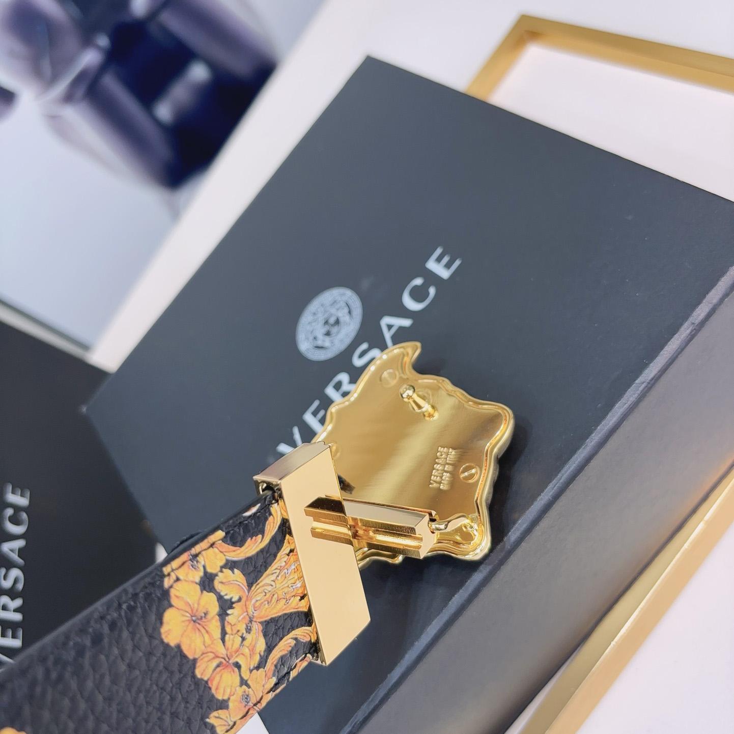 Versace La Medusa Logo-buckle Barocco-print Belt   40mm - PerfectKickZ