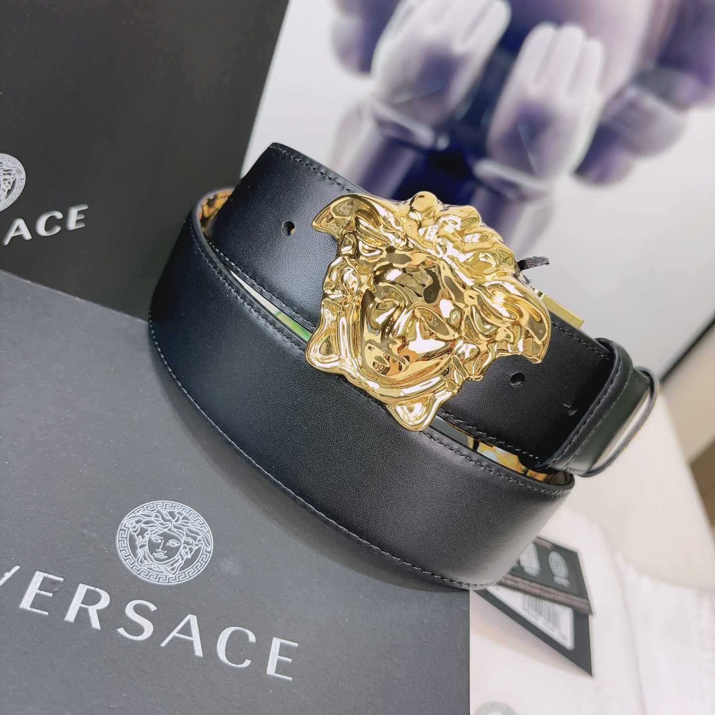 Versace La Medusa Logo-buckle Barocco-print Belt   40mm - PerfectKickZ